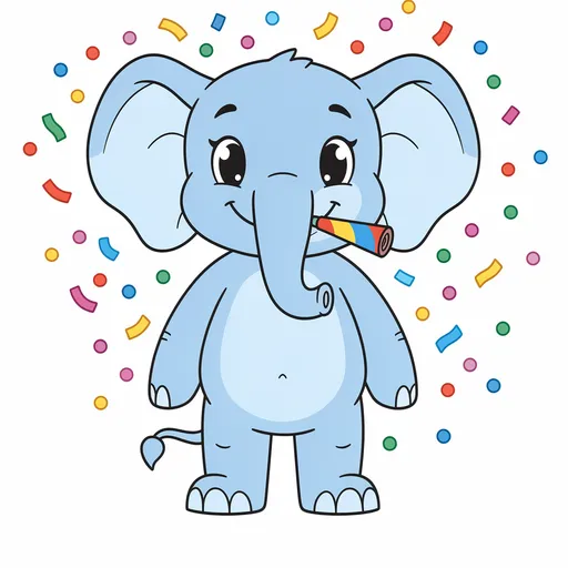 Blue elephant mascot celebrating with confetti