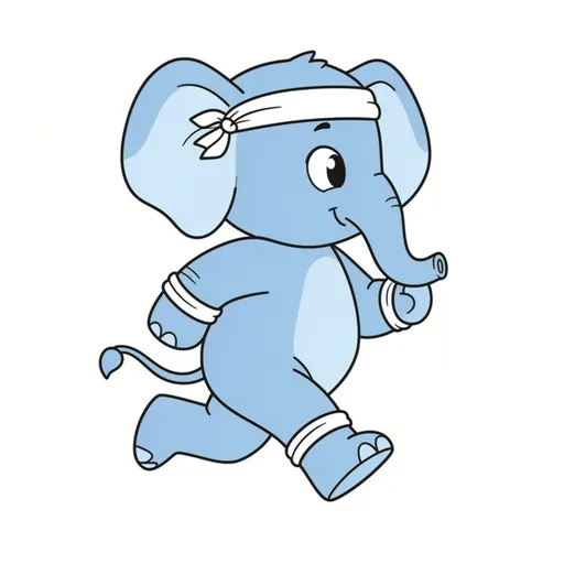 Blue elephant mascot jogging with a headband