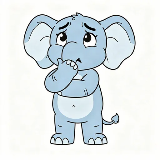 Blue elephant mascot thinking
