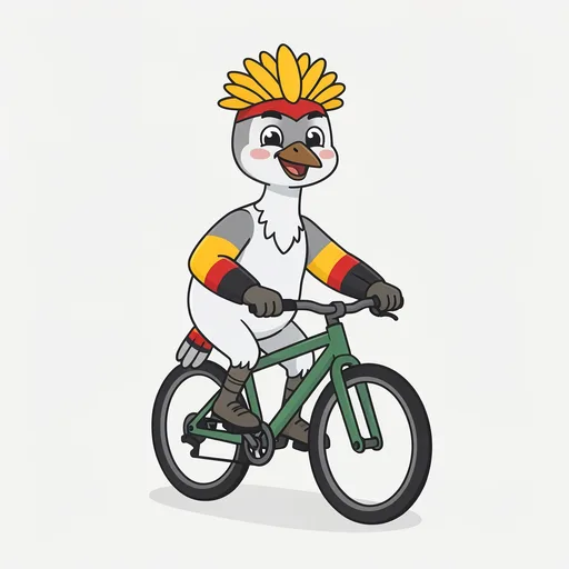 Crane mascot riding the bicycle