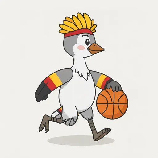 Crane mascot dribbling a basketball